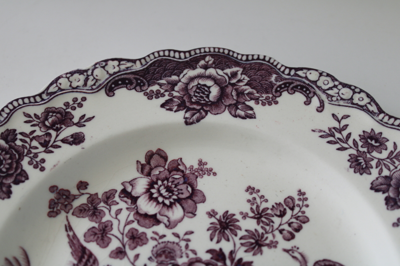 photo of vintage mulberry purple transferware, Crown Ducal Bristol plate birds & flowers  #3