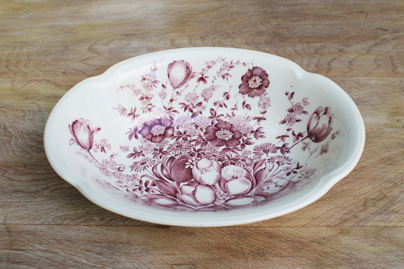 photo of vintage mulberry purple transferware china bowl Johnson Bros Windsor Ware Dover floral #1