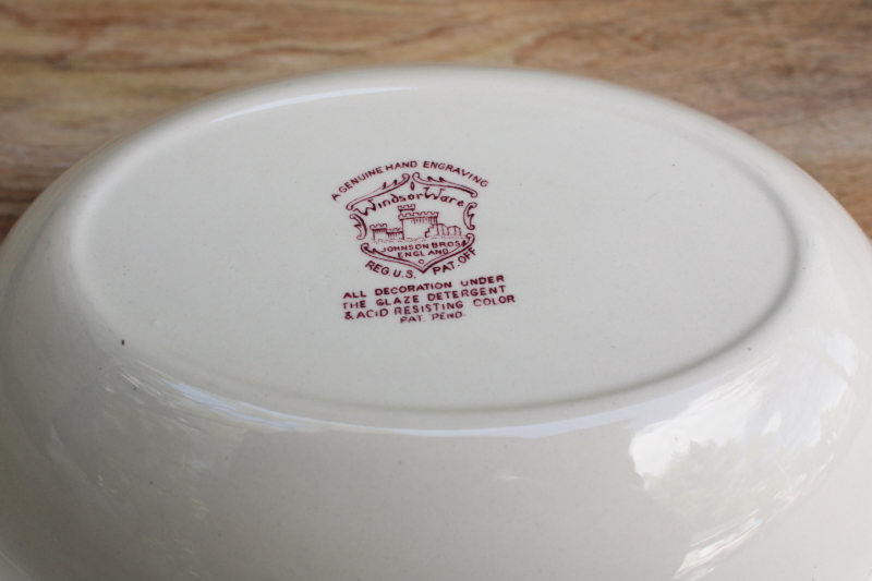 photo of vintage mulberry purple transferware china bowl Johnson Bros Windsor Ware Dover floral #4