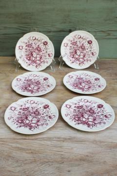 catalog photo of vintage mulberry purple transferware china dessert plates Johnson Bros Windsor Ware Dover floral