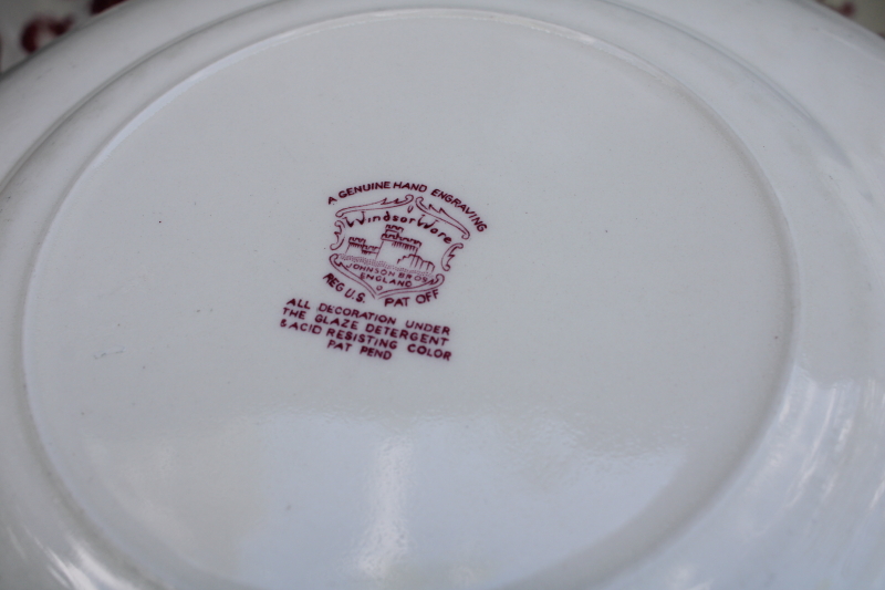 photo of vintage mulberry purple transferware china dinner plates Johnson Bros Windsor Ware Dover floral #5