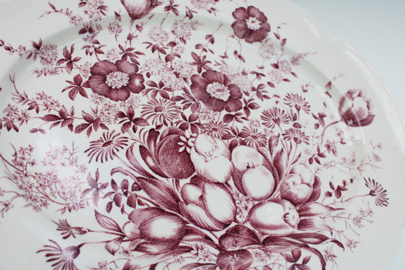 photo of vintage mulberry purple transferware china platter Johnson Bros Windsor Ware Dover floral #2