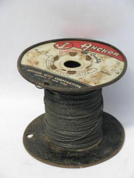 catalog photo of vintage multi strand braided picture wire, old Anchor metal spool