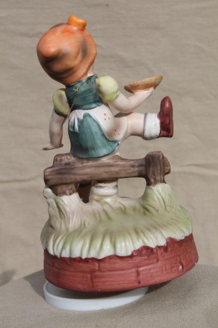 photo of vintage music box, Hummel style little child ceramic goose girl figurine #3