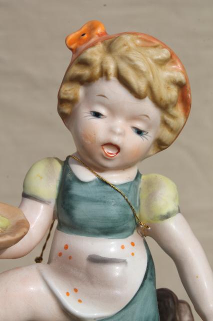 photo of vintage music box, Hummel style little child ceramic goose girl figurine #5