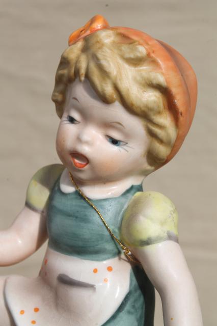 photo of vintage music box, Hummel style little child ceramic goose girl figurine #6