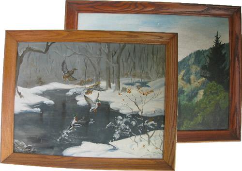 photo of vintage naive folk art, old original art paintings, primitive landscapes & wildlife #1