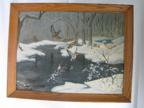 photo of vintage naive folk art, old original art paintings, primitive landscapes & wildlife #2