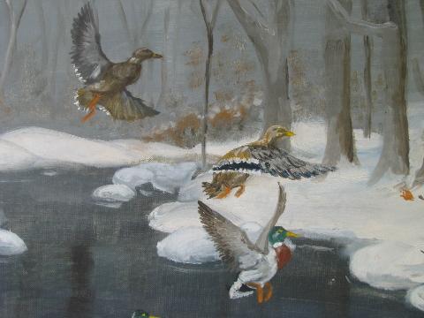 photo of vintage naive folk art, old original art paintings, primitive landscapes & wildlife #3