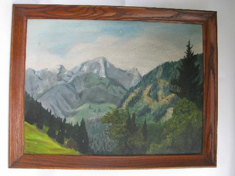 photo of vintage naive folk art, old original art paintings, primitive landscapes & wildlife #5