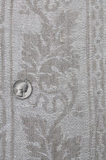 photo of vintage natural flax linen fabric tablecloth, rustic homespun cloth french brocade pattern jacquard #5