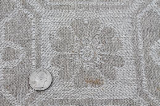 photo of vintage natural flax linen fabric tablecloth, rustic homespun cloth french brocade pattern jacquard #11