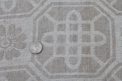 photo of vintage natural flax linen fabric tablecloth, rustic homespun cloth french brocade pattern jacquard #14