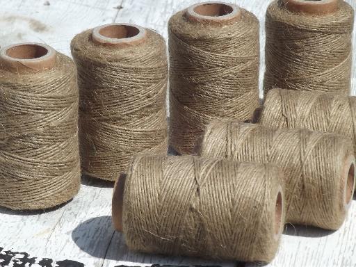 photo of vintage natural jute twine, spools of primitive rustic rope fiber cord #1