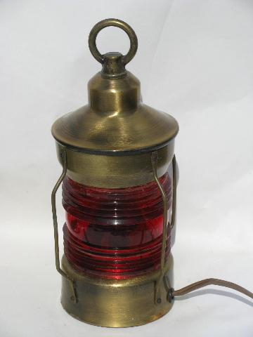 photo of vintage nautical brass lamps, ship or boat signal lanterns, red & green lights #2