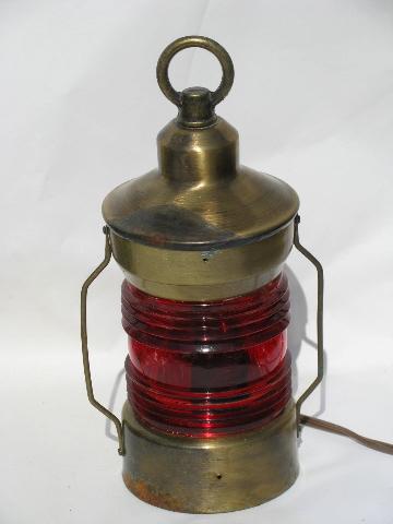 photo of vintage nautical brass lamps, ship or boat signal lanterns, red & green lights #3