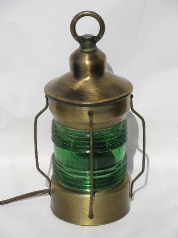 photo of vintage nautical brass lamps, ship or boat signal lanterns, red & green lights #4