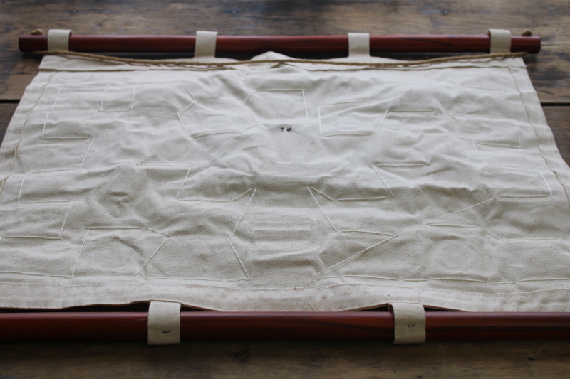 photo of vintage nautical wall art hanging, sailcloth canvas w/ real rope sailors knots, coastal decor  #3