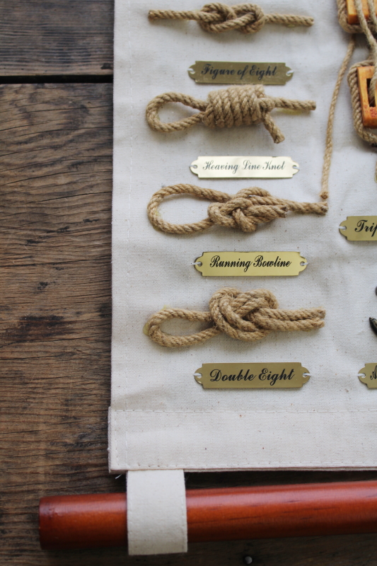 photo of vintage nautical wall art hanging, sailcloth canvas w/ real rope sailors knots, coastal decor  #4