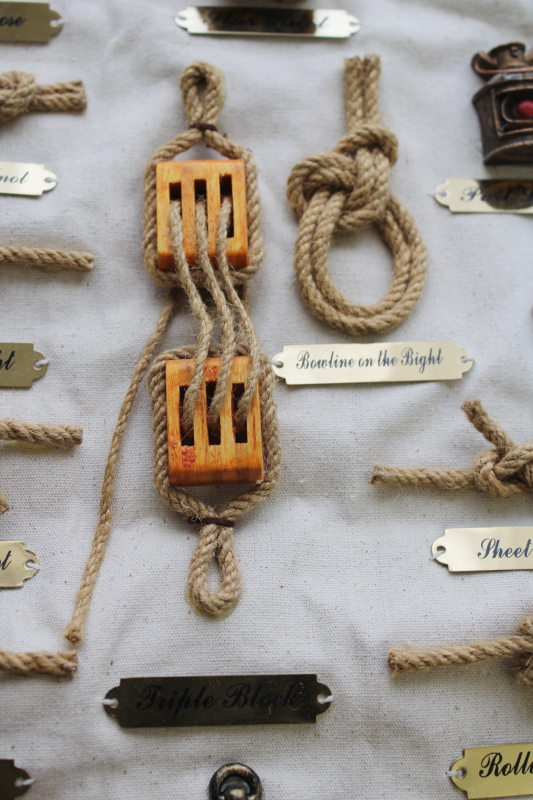 photo of vintage nautical wall art hanging, sailcloth canvas w/ real rope sailors knots, coastal decor  #5