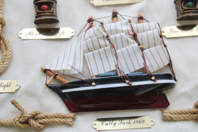 photo of vintage nautical wall art hanging, sailcloth canvas w/ real rope sailors knots, coastal decor  #6