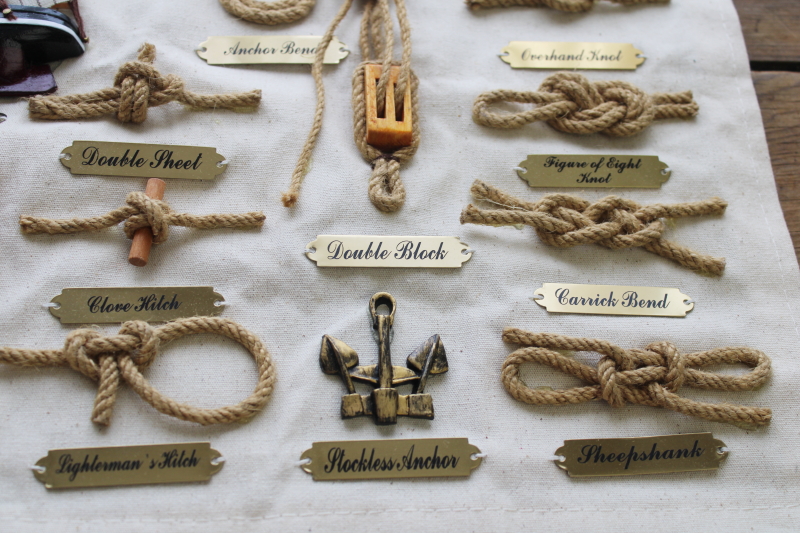 photo of vintage nautical wall art hanging, sailcloth canvas w/ real rope sailors knots, coastal decor  #8