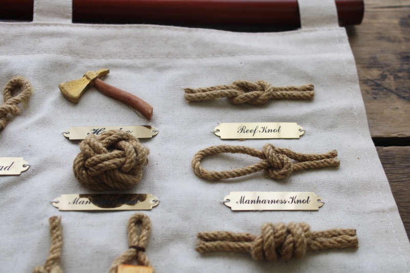photo of vintage nautical wall art hanging, sailcloth canvas w/ real rope sailors knots, coastal decor  #9
