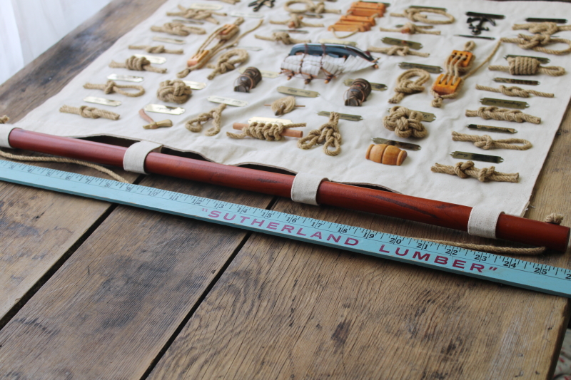 photo of vintage nautical wall art hanging, sailcloth canvas w/ real rope sailors knots, coastal decor  #11