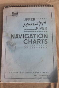 catalog photo of vintage navigational charts / sailing maps of the upper Mississippi river