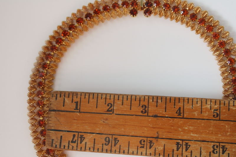 photo of vintage necklace ribbon style collar choker, gold tone jewelry w/ topaz brown rhinestones #6