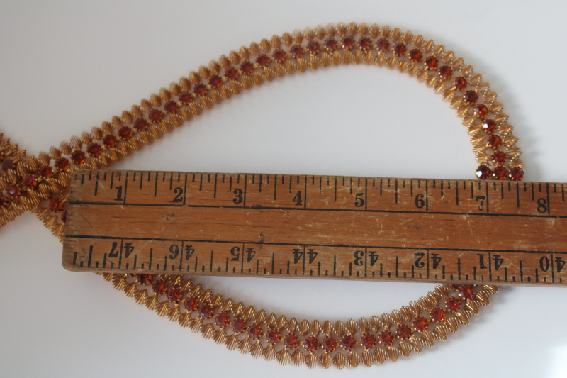 photo of vintage necklace ribbon style collar choker, gold tone jewelry w/ topaz brown rhinestones #7