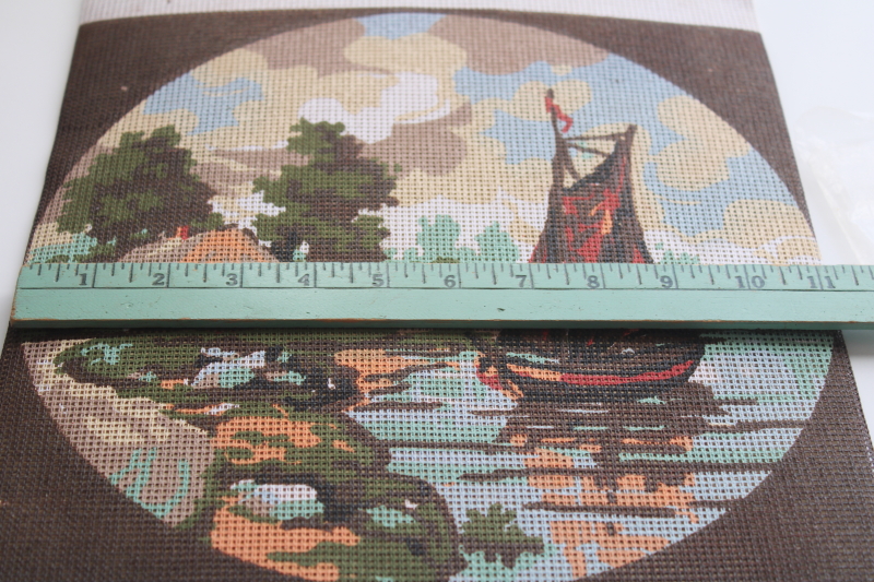 photo of vintage needlepoint kit, Dutch countryside scene cottage & sailing ship, Stella Holland canvas & wool #4