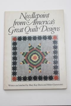 catalog photo of vintage needlework book, charted needlepoint designs from class quilt patterns