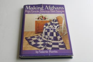 catalog photo of vintage needlework book, crochet afghan blankets in antique quilt patterns 