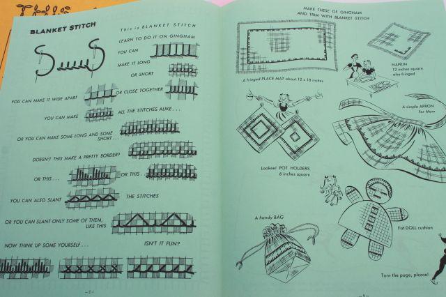 photo of vintage needlework booklet, Gingham Book of Embroidery sewing patterns for chicken scratch #6