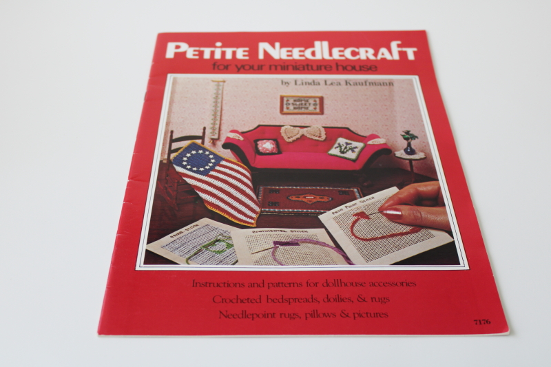 photo of vintage needlework booklet, dollhouse miniature furnishings decor patterns w/ instructions  #1