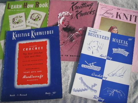 photo of vintage needlework booklets lot, learn to knit/crochet w/ patterns, tips #1