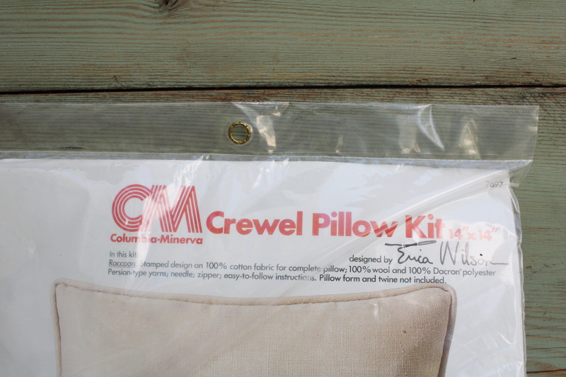 photo of vintage needlework kit crewel work embroidery Erica Wilson raccoon stamped fabric yarn #2