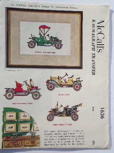 photo of vintage needlework or craft transfers, old-time autos inc. Ford model T #1