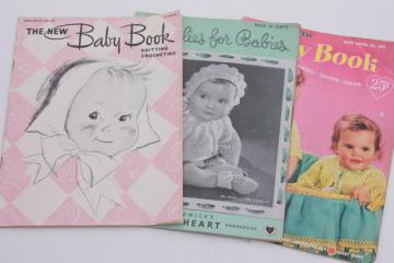 catalog photo of vintage needlework pattern booklets lot, knit & crochet for baby, knitting clothes for babies