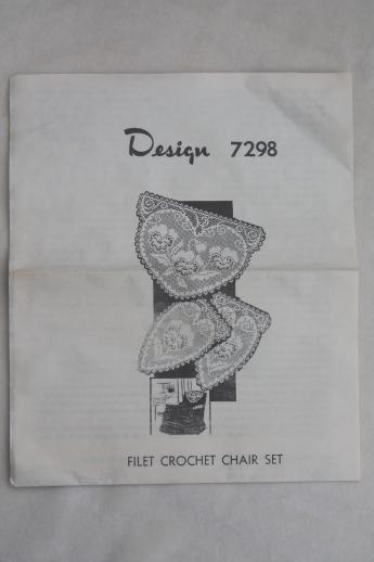 photo of vintage needlework pattern for valentine hearts filet crochet lace chair set #1