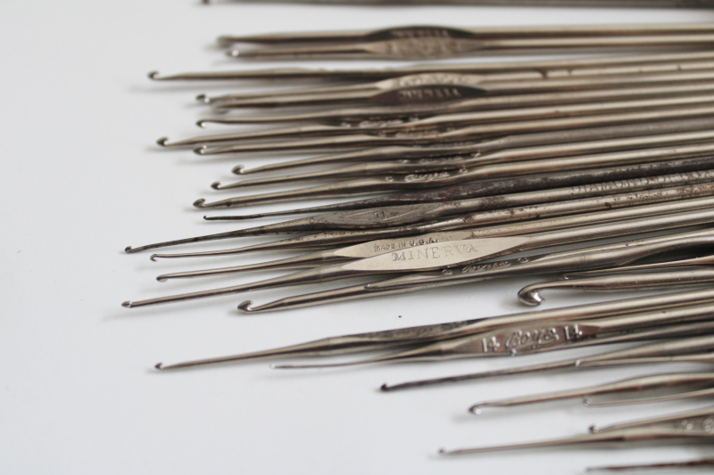 photo of vintage needlework tools, tiny steel crochet hooks for lace making crocheted edgings #3