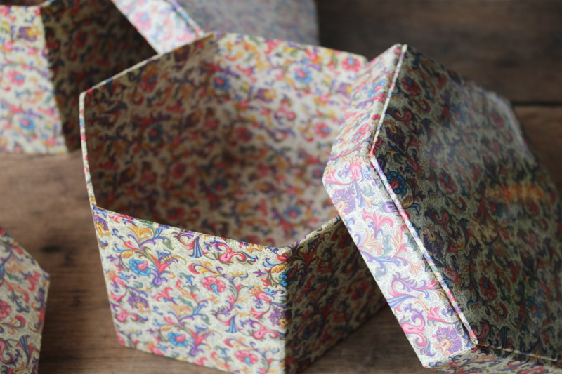 photo of vintage nesting storage boxes, mini hat boxes w/ florentine style floral wallpaper print  #7