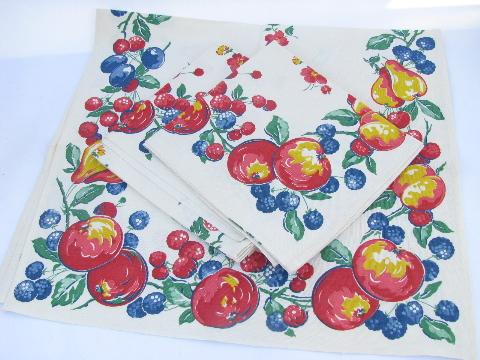 photo of vintage never used printed cotton kitchen dish towels lot, bright fruit print #1