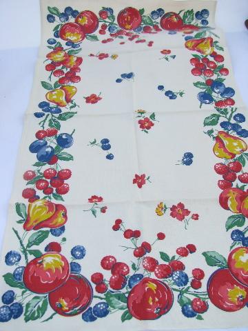 photo of vintage never used printed cotton kitchen dish towels lot, bright fruit print #2