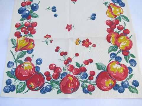 photo of vintage never used printed cotton kitchen dish towels lot, bright fruit print #3