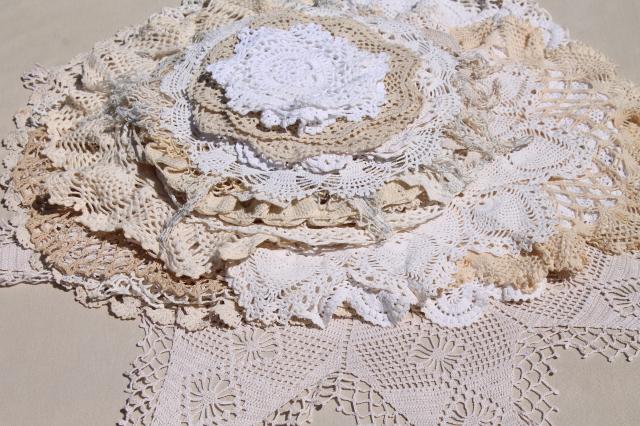 photo of vintage & new cotton lace doilies in all sizes, cottage style crochet doily lot #1