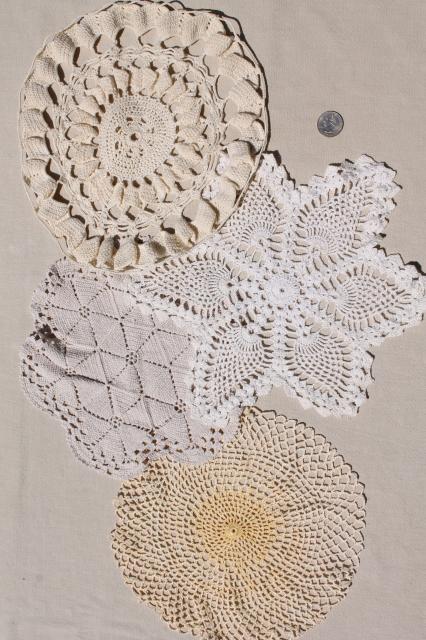 photo of vintage & new cotton lace doilies in all sizes, cottage style crochet doily lot #6