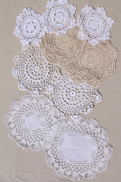 photo of vintage & new cotton lace doilies in all sizes, cottage style crochet doily lot #7