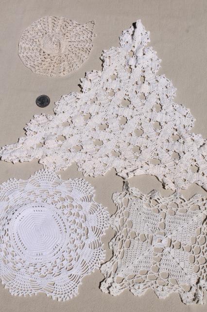 photo of vintage & new cotton lace doilies in all sizes, cottage style crochet doily lot #11